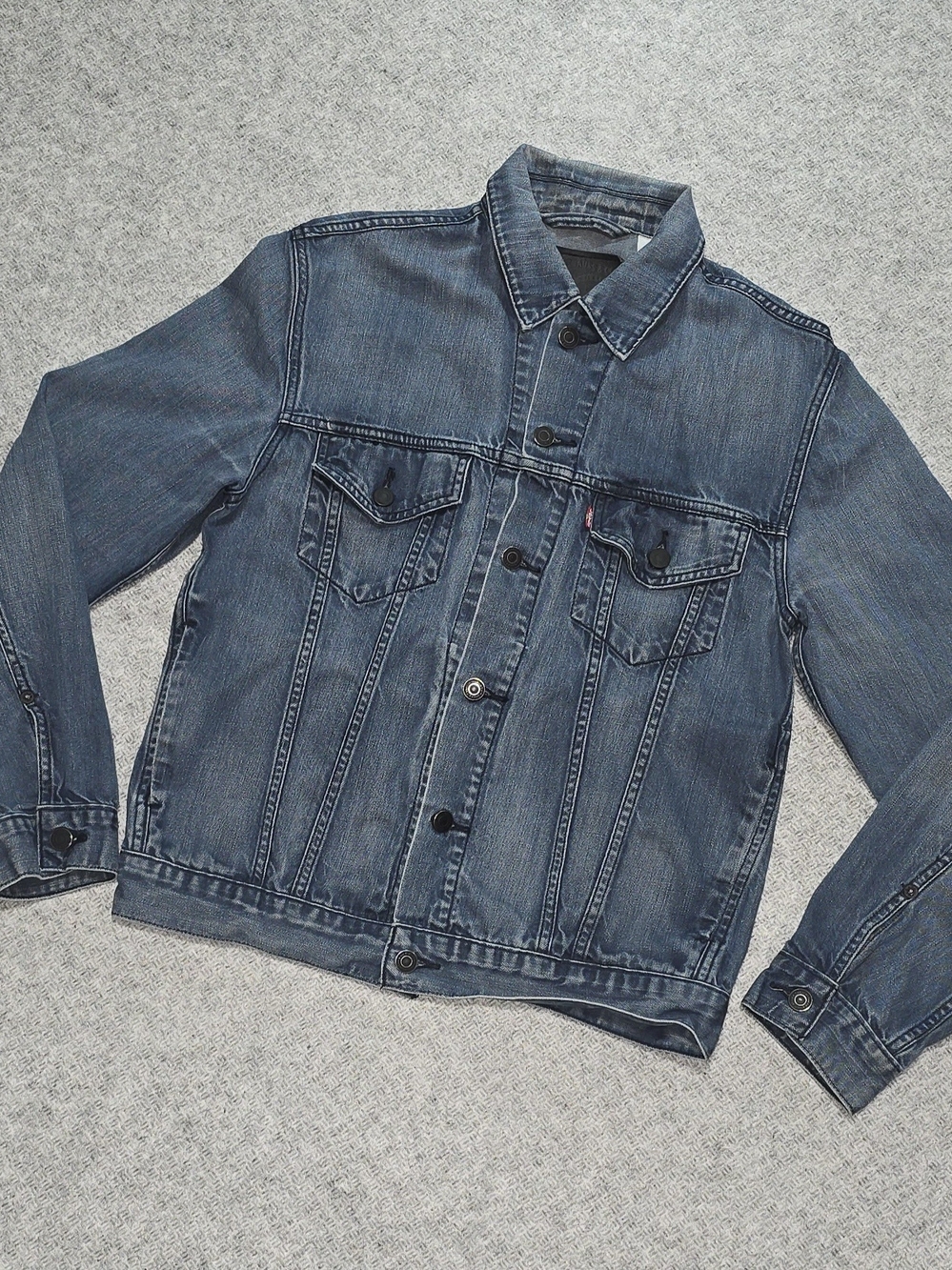 Levi's Strauss & Co. Men's Medium Black Leather Patch Denim Trucker Jacket M